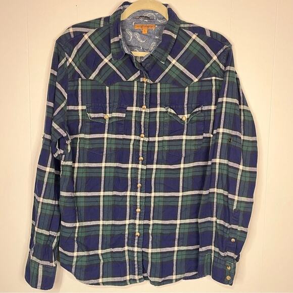 Jachs Girlfriend Blue & Green Plaid Long Sleeve Button Up Down Size L - Picture 1 of 12